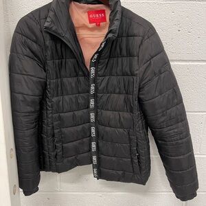 GUESS Black Quilted Puffer Jacket with Logo Tape
